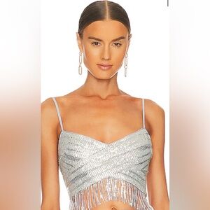 New Saylor Silver Sequin Fringe Women's Top